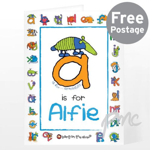 Personalised Bang On The Door Animal Alphabet Boys Card