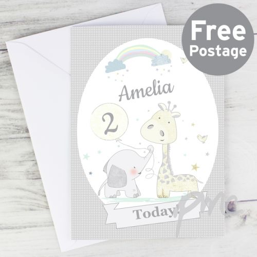 Personalised Hessian Giraffe & Elephant Card