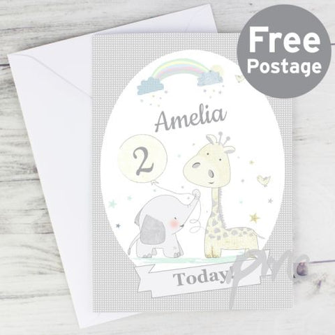 Personalised Hessian Giraffe & Elephant Card