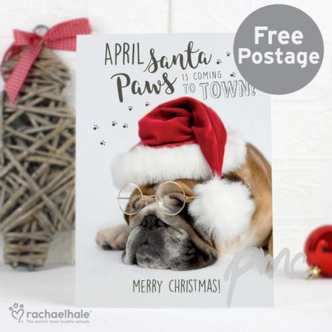 Personalised Rachael Hale Santa Paws Christmas Bulldog Card