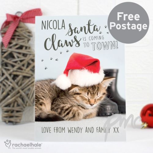 Personalised Rachael Hale Santa Claws Christmas Cat Card
