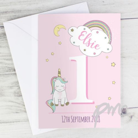 Personalised Baby Unicorn Birthday Age Card