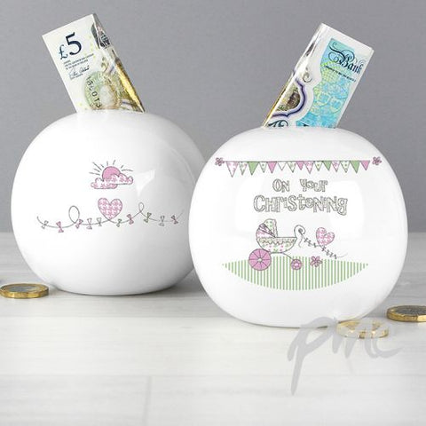 Whimsical Pram Christening Money Box