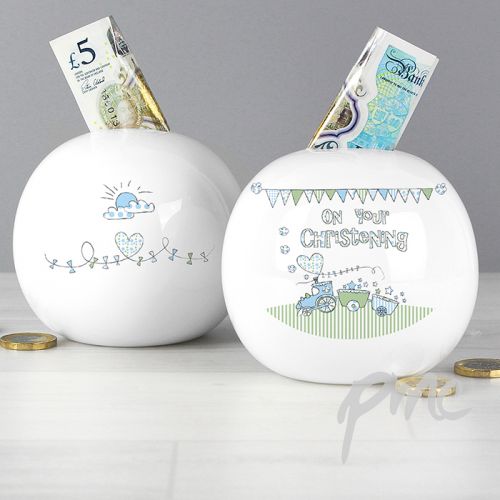 Whimsical Train Christening Money Box