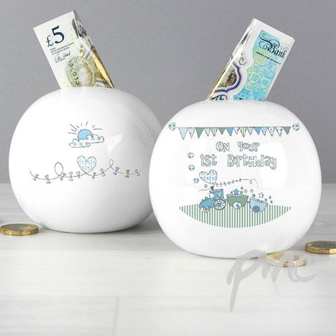 Whimsical Train 1st Birthday Money Box