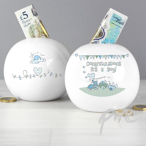 Whimsical Train Its a Boy Money Box