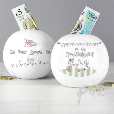 Whimsical Pram Goddaughter Money Box