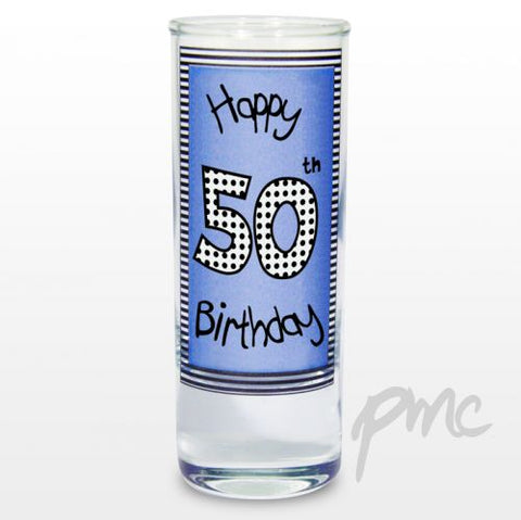 Blue 50th Happy Birthday Shot Glass