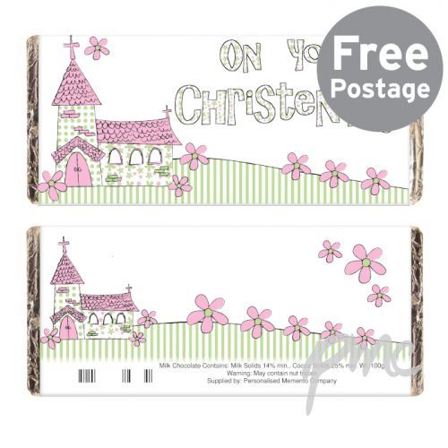 Pink Church Christening Milk Chocolate Bar