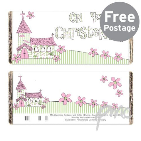 Pink Church Christening Milk Chocolate Bar