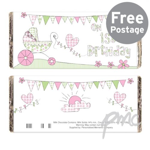 Whimsical Pram 1st Birthday Milk Chocolate Bar