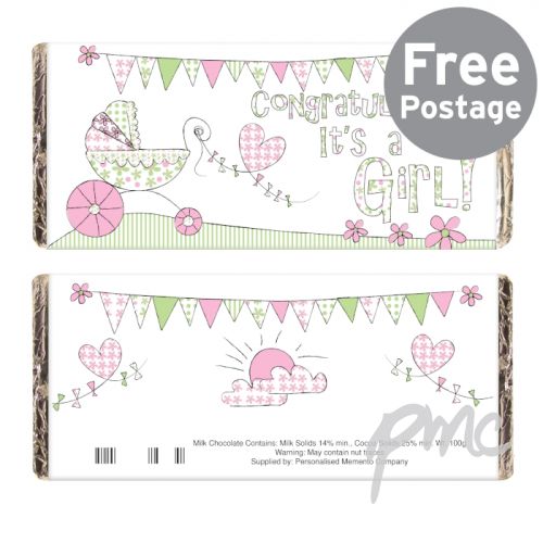 Whimsical Pram Its a Girl Milk Chocolate Bar