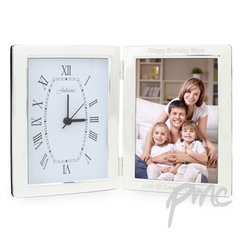 Personalised Silver Clock & 4x6 Photo Frame