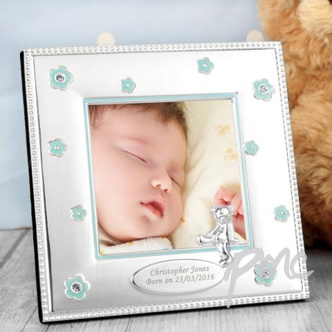 Personalised Blue Flowers 3x3 Photo Frame