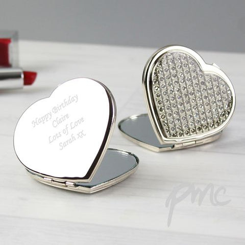 Personalised Diamante Heart Compact Mirror