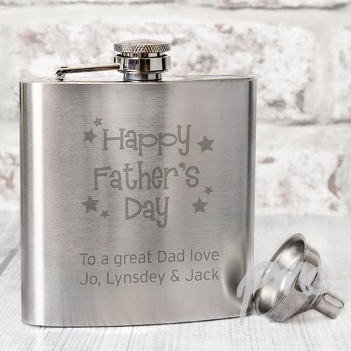 Personalised Stainless Steel Happy Father's Day Stars Hip Flask
