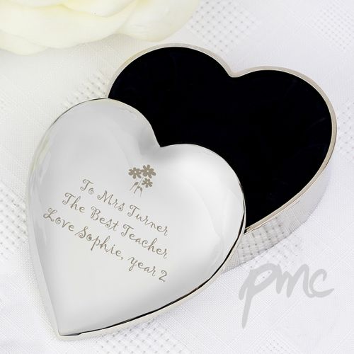 Personalised Teacher Heart Flowers Trinket Box