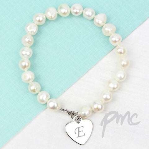 Personalised White Freshwater Scripted Initial Pearl Bracelet