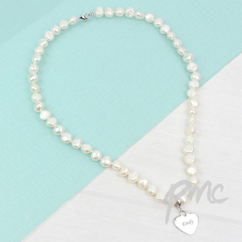 Personalised White Freshwater Pearl Scripted Name Necklace