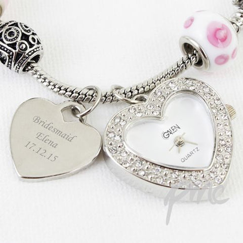 Personalised Candy Pink Watch Charm Bracelet 21cm