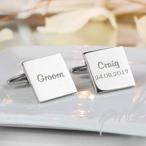Personalised Wedding Role Square Cufflinks -1 line