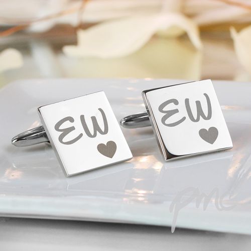 Personalised Square Cufflinks Initials & Heart