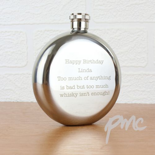 Personalised Any Message Stainless Steel Round Hip Flask