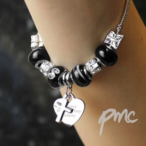 Personalised Cross Charm Bracelet - 21cm - Galaxy