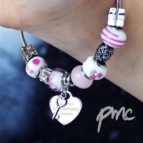 Personalised Key Charm Bracelet - Candy Pink - 18cm