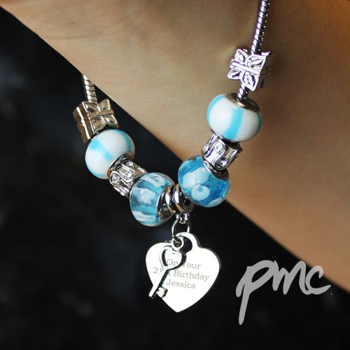 Personalised Key Charm Bracelet - Sky Blue - 18cm