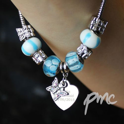 Personalised Butterfly & Heart Charm - Sky Blue - 18cm