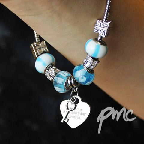 Personalised Key Charm Bracelet - Sky Blue - 21cm
