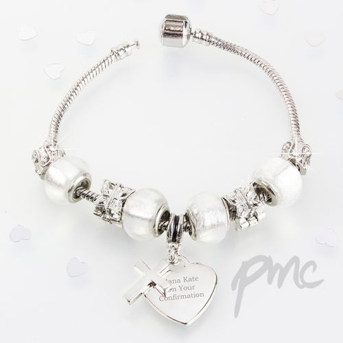 Personalised Cross Charm Bracelet - Ice White - 21cm