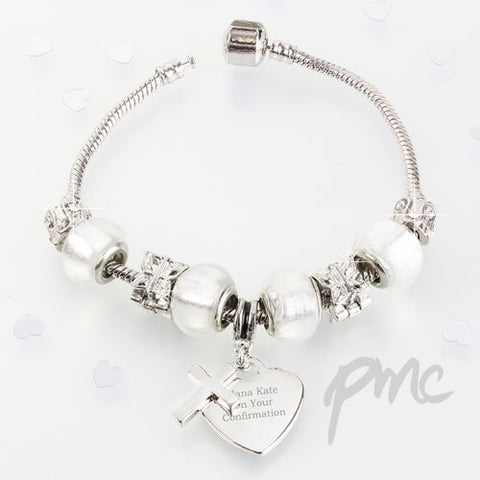 Personalised Cross Charm Bracelet - Ice White - 21cm