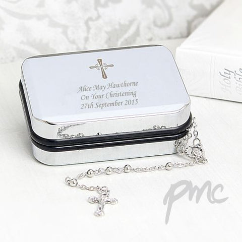 Personalised Rosary Beads and Cross Trinket Box