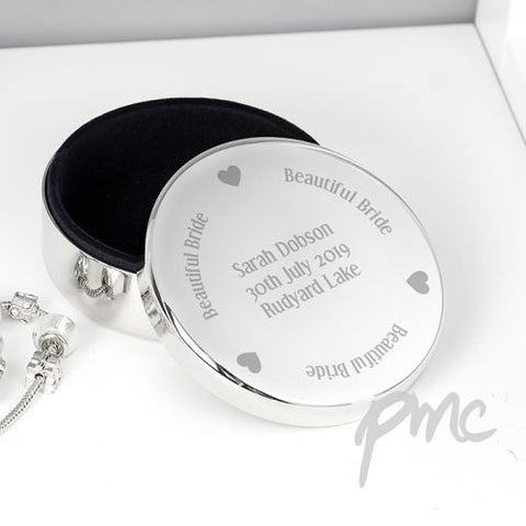Personalised Beautiful Bride Round Trinket Box