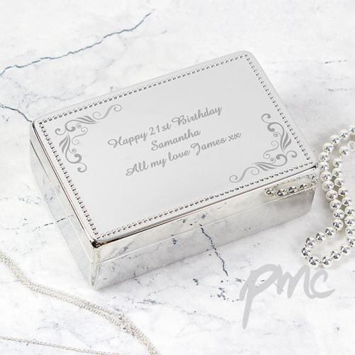 Personalised Swirl Rectangular Jewellery Box
