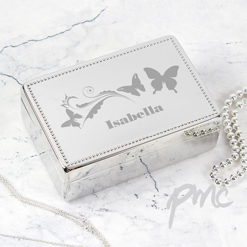 Personalised Butterfly Swirl Rectangular Jewellery Box