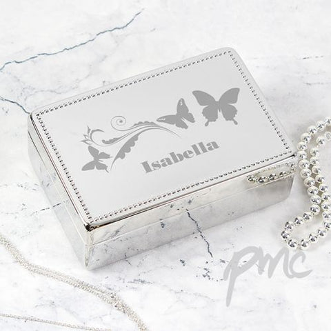 Personalised Butterfly Swirl Rectangular Jewellery Box