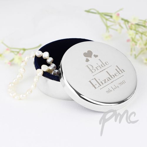 Personalised Decorative Wedding Bride Round Trinket Box