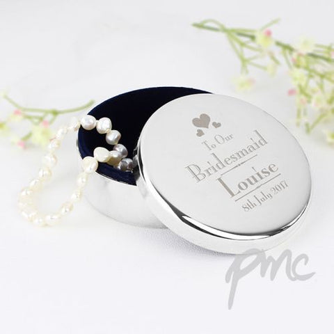 Personalised Decorative Wedding Bridesmaid Round Trinket Box