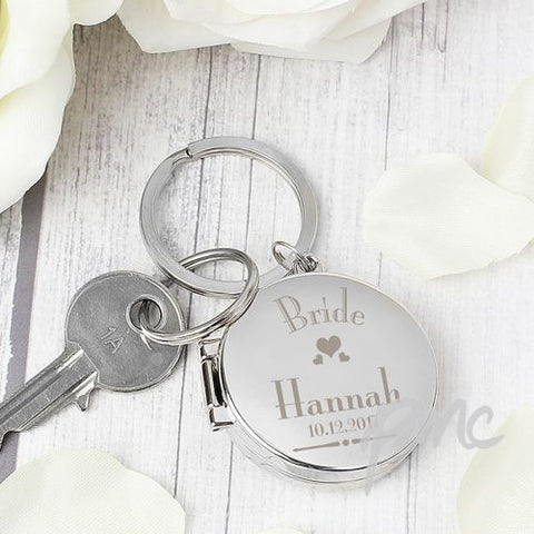 Personalised Decorative Wedding Bride Round Photo Keyring