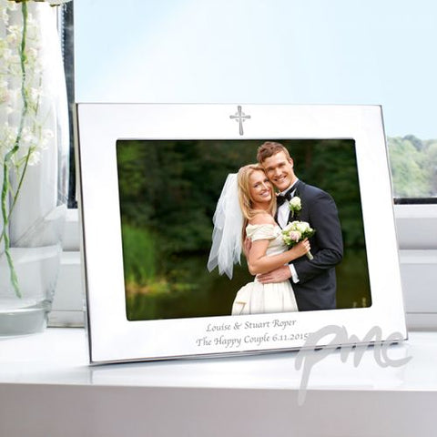 Personalised Silver 7x5 Landscape Cross Photo Frame
