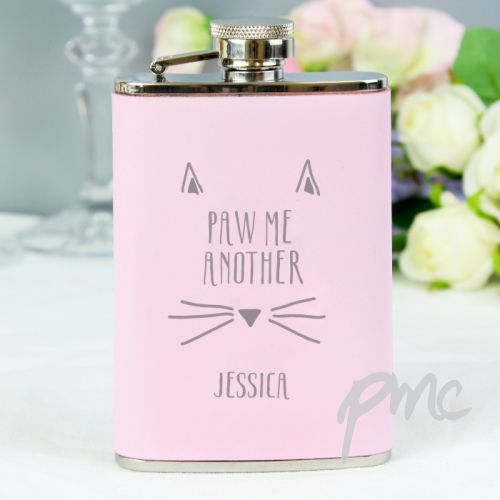 Personalised Paw Me Another Pink Hip Flask