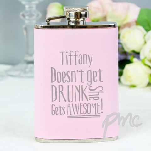 Personalised Get Awesome Pink Hip Flask