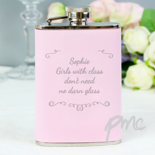 Personalised Ornate Pink Hip Flask