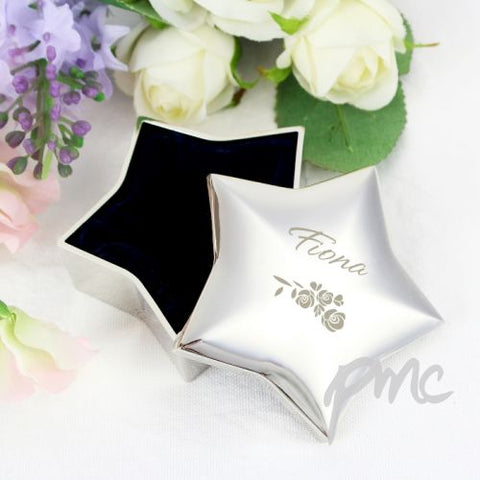 Personalised Vintage Rose Star Trinket Box