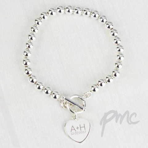 Personalised Silver Plated 'Initials and Date' Heart T-Bar Bracelet