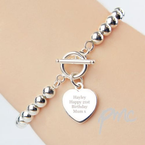 Personalised Silver Plated 'Any Message' Heart T-Bar Bracelet