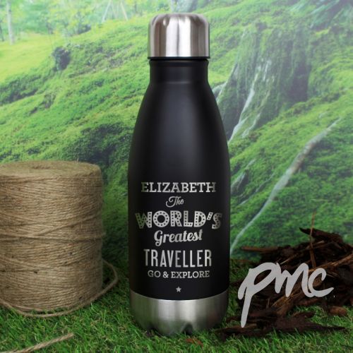 Personalised Worlds Greatest Black Travel Bottle